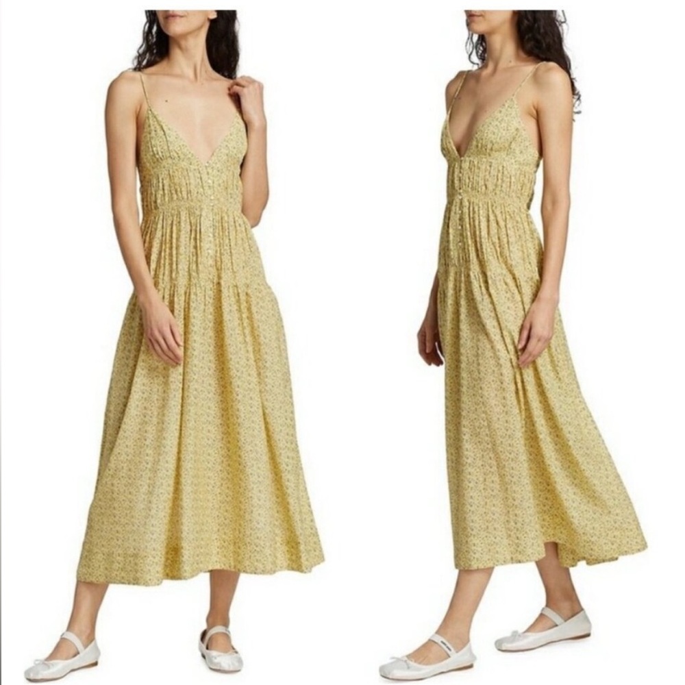 DOEN yellow floral maxi dress size small